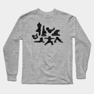 yoga Asanas - Black and White Long Sleeve T-Shirt